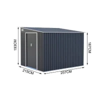 Abri de jardin en métal 5,5 m² - 215 x 257 x 193 cm - TORONTO - Kit d'ancrage inclus, 2 portes coulissantes - Gris(m-5)
