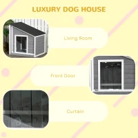 PawHut Domek dla psa z drewna sosnowego, odporny na warunki atmosferyczne, dach asfaltowy, 71 cm x 58 cm x 77 cm, Szary + Biały(m-7)