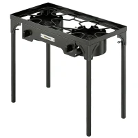 Outsunny Double Burner Camping Stove, 150,000 BTU High Pressure Camping Gas Stove with Detachable Legs, Black(m-11)