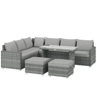 Outsunny 6 Seater Rattan Garden Furniture Set with 3 Sofas, 2 Footstools, Table, Patio Rattan Furniture Sofa Sets, Grey(m-1)