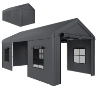 Outsunny Cort pentru Grădină cu Acoperiș Dublu Foișor cu 4 Pereți și Plasă Anti-Țânțari pentru Exterior Terasă 360x300x279 cm Gri Deschis(m-7)