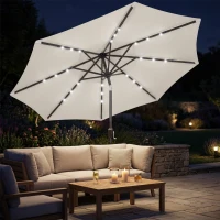 Outsunny 2.6 m Garden Parasol Umbrella with LED Solar Light, Parasol Cover, Outdoor Market Patio Umbrella, Cream White(m-2)
