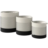 Outsunny Plant Pots Handwoven Cotton Indoor Planters with Waterproof Liner Set of 3 White(m-1)