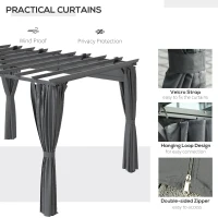 Outsunny 3.6 x 3m Outdoor Retractable Pergola with Curtains and Aluminum Frame, Garden Gazebo Canopy Sun Shade Shelter, Dark Grey(m-20)