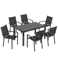 Outsunny Seven-Piece Garden Dining Set, with Plastic Wood-Top Table - Black(m-1)