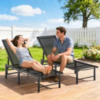 Outsunny Set of Two Reclining Sun Loungers - Black(m-2)