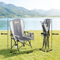 Outsunny Padded Camping Chair Adults Heavy Duty Folding Chair Side Pocket Cup Holder Carry Bag Outdoor Light Grey(m-3)