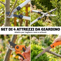 Outsunny Set da Giardinaggio 4 Pezzi con Cesoie, Troncarami, Forbici da Potatura e Seghetto Pieghevole(m-4)