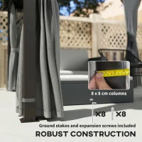 Outsunny 3 x 3(m) Hardtop Gazebo Canopy with Metal Roof, Waterproof Permanent Pavilion Garden Gazebo with Netting, Curtains, Grey(m-6)