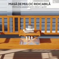 Outsunny Bancă de Grădină pentru 2-3 Persoane din Lemn de Pin, Bancă de Exterior cu Măsuță Rabatabilă și Brațe, pentru Balcon, Terasă și Grădină, 153x56x91 cm, Maro Deschis(m-4)
