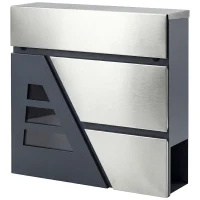 HOMCOM Buzón Exterior de Acero Inoxidable 13 L Buzón de Pared Correo con Cerradura y 2 Llaves Soporte Periódicos Gris Oscuro(m-10)