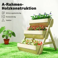 Outsunny Verticaal hoogbed met 3 lagen, houten plantenbak met 3 plantenbakken en afvoergaatjes, Groen(m-6)