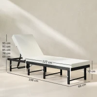 Outsunny Single Folding Rattan Sun Lounger, with Cushion - Black(m-3)