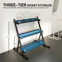 SPORTNOW 3-Tier Adjustable Dumbbell Rack, Heavy-Duty Weight Rack for Dumbbells, Kettlebells and Multiple Balls, Space-Saving Weight Storage Stand for Home Gym, 200 KG Capacity(m-4)