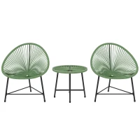 Outsunny Rattan Bistro Set with Acapulco Chairs and Glass Table, Green(m-1)