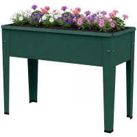 Outsunny Raised Planter, Metal Raised Garden Bed on Legs with Drainage Hole and Foot Covers, Green(m-11)