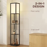 HOMCOM Floor Lamp with Shelves, 3 Layer Column Modern Standing Lamp for Living Room, Bedroom, Office, Bulb not Included, Black(m-4)