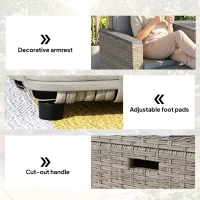 Outsunny 5 Piece Rattan Garden Furniture Set with Storage Table, Footstools, Cushions, Dark Grey(m-9)