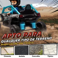 AIYAPLAY Carro Elétrico para Crianças 12V Kawasaki Teryx KRX 1000 com 2 Motores Faróis e USB 100x64x56 cm Azul(m-7)
