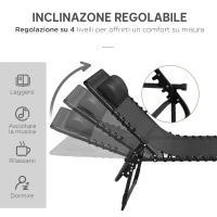 Outsunny Set 2 Lettini Prendisole in Acciaio con Schienale Reclinabile, 189x58x30 cm, Nero(m-4)