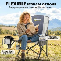 Outsunny Padded Camping Chair Adults Heavy Duty Folding Chair Side Pocket Cup Holder Carry Bag Outdoor Light Grey(m-6)
