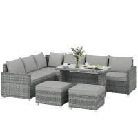 Outsunny 6 Seater Rattan Garden Furniture Set with 3 Sofas, 2 Footstools, Table, Patio Rattan Furniture Sofa Sets, Grey(m-10)