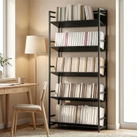 HOMCOM Bookshelf 5-Tier Metal Frame Room Divider Bookcase Storage Shelves for Living Room Black(m-2)
