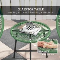 Outsunny Rattan Bistro Set with Acapulco Chairs and Glass Table, Green(m-6)