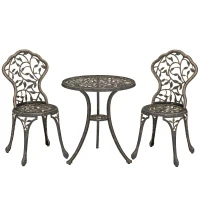 Outsunny 3 Pcs Aluminium Bistro Set Garden Furniture Dining Table Chairs Outdoor Seat Patio Seater Brown(m-1)