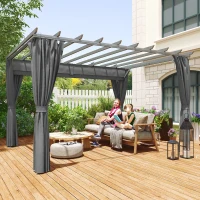 Outsunny 3.6 x 3m Outdoor Retractable Pergola with Curtains and Aluminum Frame, Garden Gazebo Canopy Sun Shade Shelter, Dark Grey(m-17)