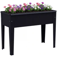 Outsunny Raised Planter, Metal Raised Garden Bed on Legs with Drainage Hole and Foot Covers, Black(m-10)
