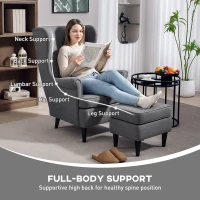 HOMCOM Oorfauteuil met Voetkruk, Gestoffeerde Fauteuil met Rubberhouten Poten, Stoffen Bekleding, Grijs(m-4)