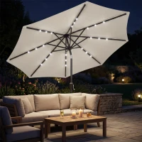 Outsunny 2.6 m Garden Parasol Umbrella with LED Solar Light, Parasol Cover, Outdoor Market Patio Umbrella, Light Grey(m-2)