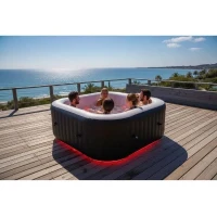Spa gonflable avec bandeau LED SUNSPA - AC02-LED - 185 x 65 cm - 6 places - Carré (Avec filtre, cadenas, tapis de sol et(m-6)