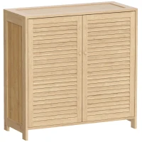 HOMCOM Meuble à chaussures en bambou 14 paires, armoire à chaussures avec portes persiennes et étagères réglables, bois naturel(m-12)