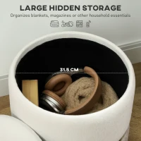 HOMCOM 36cm Round Storage Ottoman, Upholstered Chenille Footstool with Removable Lid, Vanity Stool for Living Room, Bedroom, Cream(m-4)