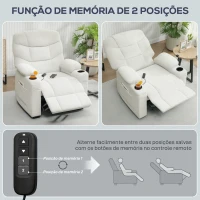 HOMCOM Poltrona Relax Reclinável Elétrica com Função Memória Apoio para Pés Controlo Remoto e Porta USB 94x90x105 cm Creme(m-8)
