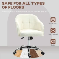 HOMCOM Fotel biurowy do home office, Ergonomiczny fotel obrotowy z funkcją kołysania, Wykończenie w stylu Teddy 56 x 61 x 86 cm Kremowy(m-5)