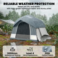 Outsunny Campingzelt für 2-4 Personen wasserdicht Familienzelt mit 3 Türen abnehmbar Regendach Bodenplane Tragetasche Dunkelblau(m-7)