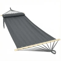 Outsunny Cotton Hammock, Soft Portable Swing Sleeping w/ Headrest & Side Pocket, Dark Grey(m-1)