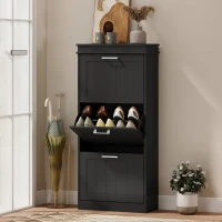 HOMCOM Dulap Modern pentru Pantofi cu 3 Sertare Rabatabile pentru 15 Perechi de Pantofi și Raft Reglabil, 54x24x117.5cm, Negru(m-2)