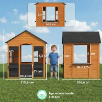 AIYAPLAY Kinderspielhaus für draußen aus Holz, Halbtür, Fenster, Pflanzkästen, 3-8 Jahre, hellbraun(m-3)