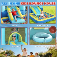 AIYAPLAY Dmuchana zjeżdżalnia z dmuchawą, centrum zabaw z trampoliną, basenem/kulkowym placem zabaw, pistoletem na wodę, 364x173x182 cm, niebieska(m-4)