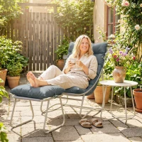 Outsunny Bistro Set for Garden, 3 Piece Outdoor Table and Chair with Footstool and Removable Cushions, Comfy Balcony Furniture(m-9)