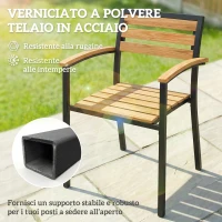 Outsunny Set di 2 Sedie Impilabili da Esterno in Legno e Acciaio, Colore Legno Naturale(m-5)