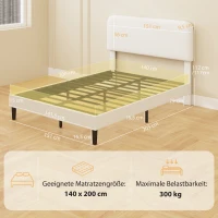 HOMCOM Eenpersoonsbedframe met teddy-fleece hoofdbord, metalen bedframe, eenvoudige montage, wit(m-3)