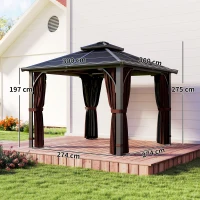 Outsunny 3 x 3(m) Hardtop Gazebo Canopy with 7mm Polycarbonate Double-Tier Roof, Garden Gazebo Permanent Pavilion with Mosquito Netting and Curtains for Patio, Terrace, Brown(m-3)