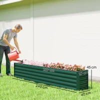 Outsunny Letto per Orto a Fondo Aperto con Bordi Arrotondati in Acciaio Zincato, 240x40x45 cm, Verde(m-3)