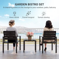 Outsunny 3 Pieces Garden Bistro Set for 2, Outdoor Bistro Table and Chairs with Metal Frame, Plastic Patio Furniture Set(m-4)