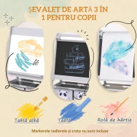 AIYAPLAY Tablă pentru Copii 3-În-1 cu 2 Rafturi și Șevalet din Lemn pentru Copii de 3-8 Ani, 54x46,5x93 cm, Roz(m-4)